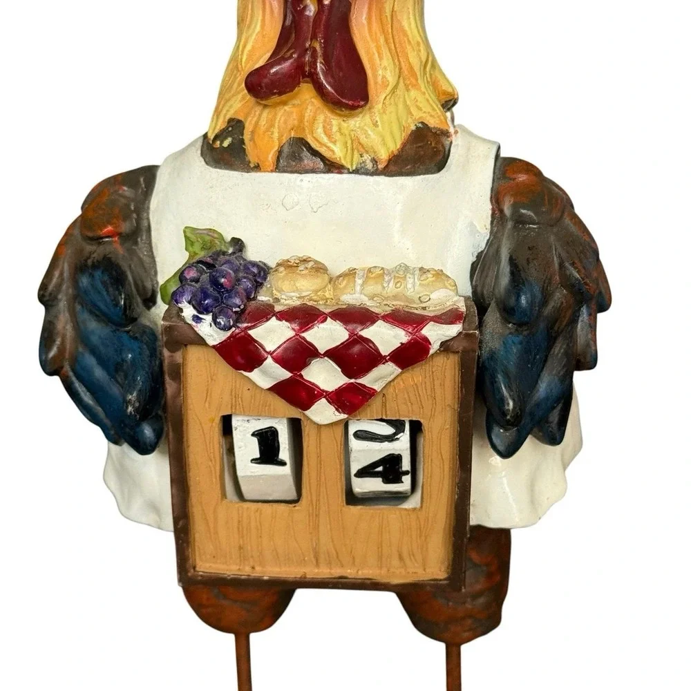 Vintage Rooster Chicken Chef Perpetual Calendar Resin Kitchen Counter Decor 11